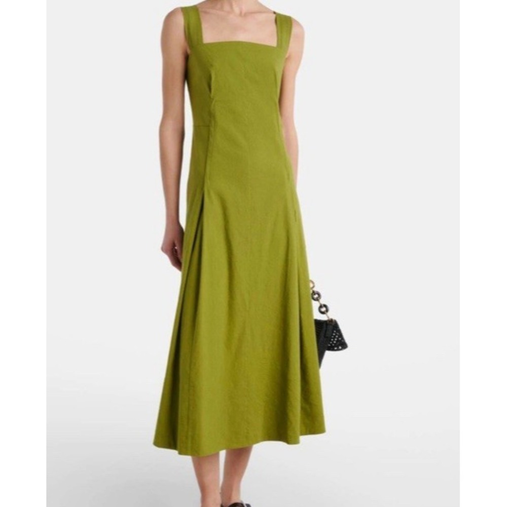 NEW Vince Black Square-Neck Linen Blend Midi Dress size 12 GREEN